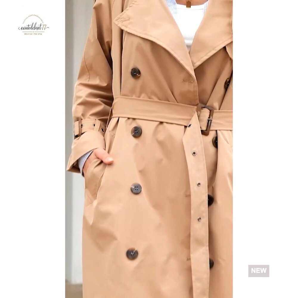 Long Trench Coat Double Breasted Classic Lapel Overcoat with Belt - Picture 7 of 7
